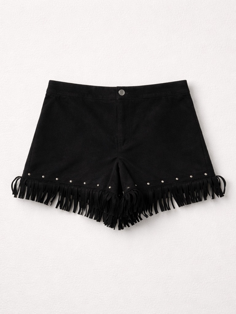 Fringed Stud Black Women’s Shorts